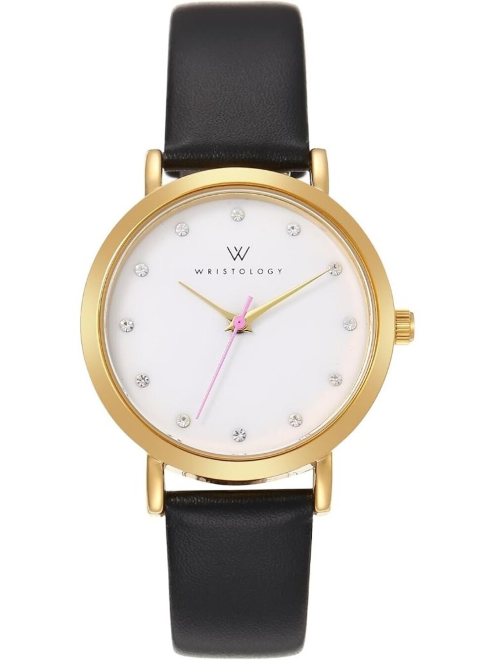 Women's Mini Gold / Black Genuine Leather Band Large Easy to Read Wrist Watches